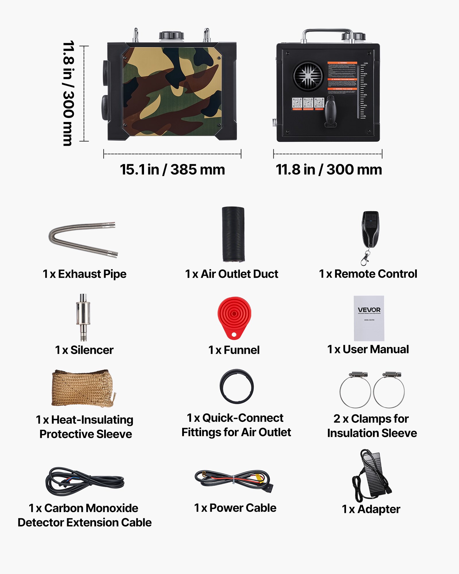 VEVOR Dieselvarmer, 8 kW, DC 12 V/24 V, alt-i-ett bærbar dieselluftvarmer med Bluetooth APP-kontroll, fjernkontroll og LCD-skjerm, 7 l drivstofftank for lastebiler, varebiler, bobiler, campingvogner og garasjer