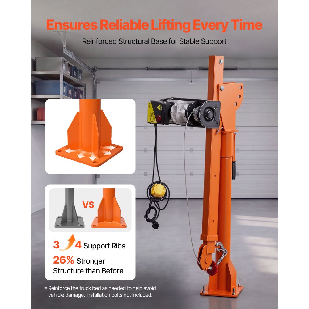 VEVOR Electric Truck Crane, 499 kg Pickup Truck Crane with PA800 Electric Hoist, 360° Rotating Telescopic Boom, Premium Galvanized Steel,Foldable Pickup Bed Jib Hoist for Machine Lumber Lifting