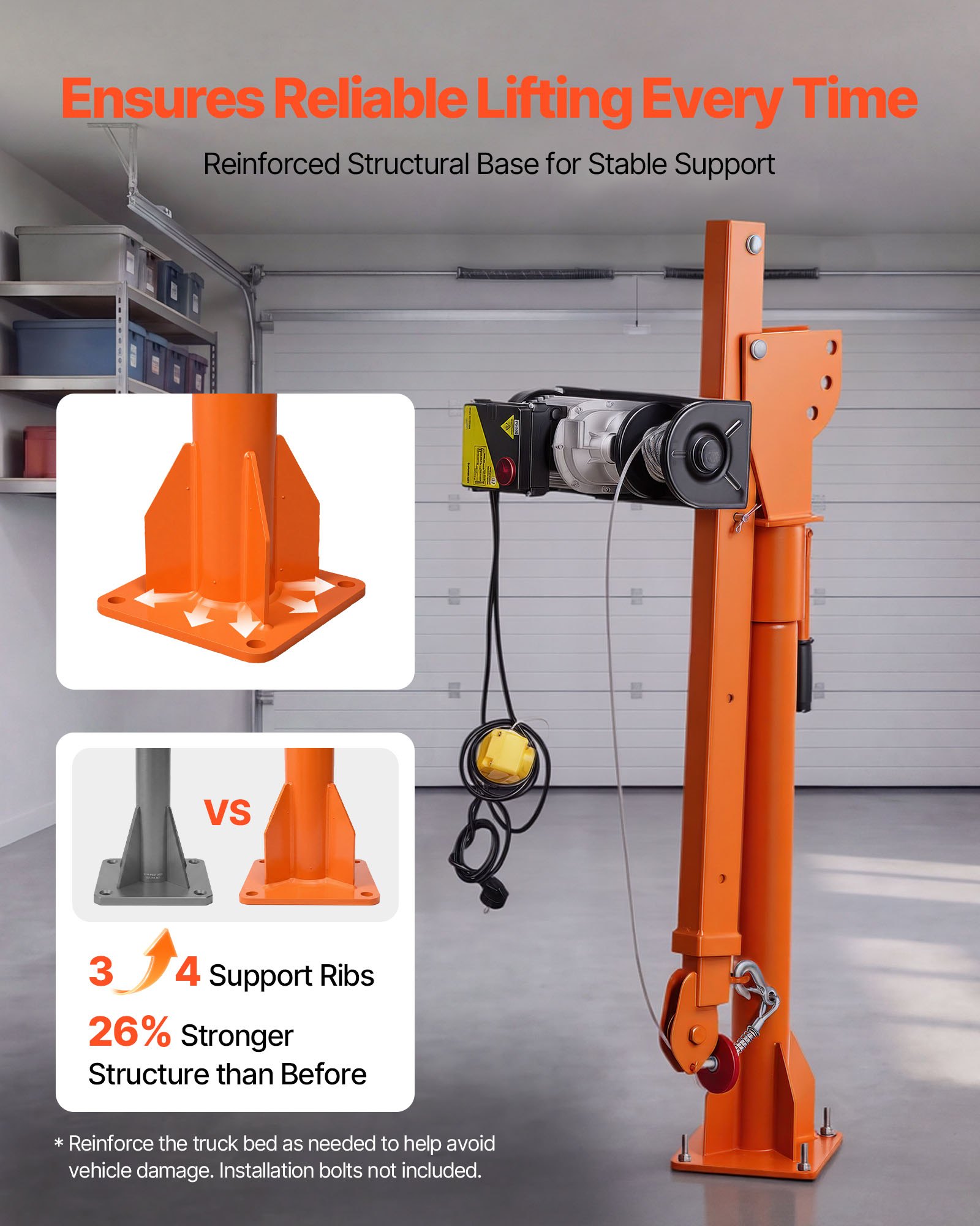 VEVOR Electric Truck Crane, 499 kg Pickup Truck Crane with PA800 Electric Hoist, 360° Rotating Telescopic Boom, Premium Galvanized Steel,Foldable Pickup Bed Jib Hoist for Machine Lumber Lifting