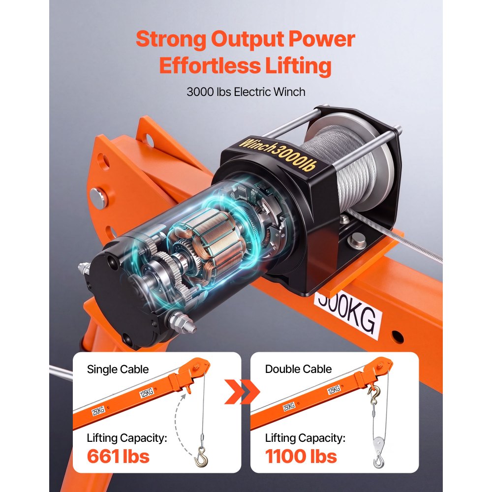 VEVOR Electric Truck Crane, 499 kg Pickup Truck Crane with 12V Electric Winch, 360° Rotating Telescopic Boom, Premium Galvanized Steel, Foldable Pickup Bed Jib for Machine Lumber Attic Lifting