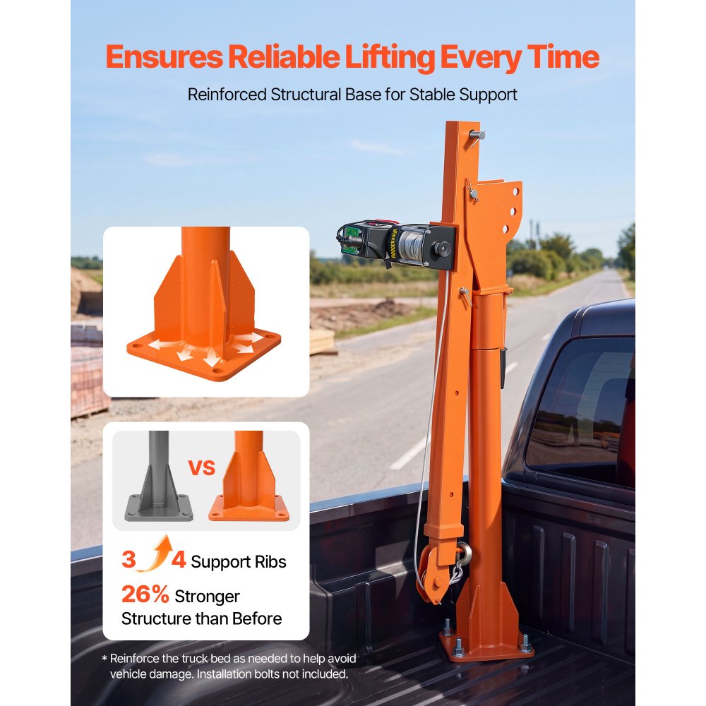 VEVOR Electric Truck Crane, 499 kg Pickup Truck Crane with 12V Electric Winch, 360° Rotating Telescopic Boom, Premium Galvanized Steel, Foldable Pickup Bed Jib for Machine Lumber Attic Lifting