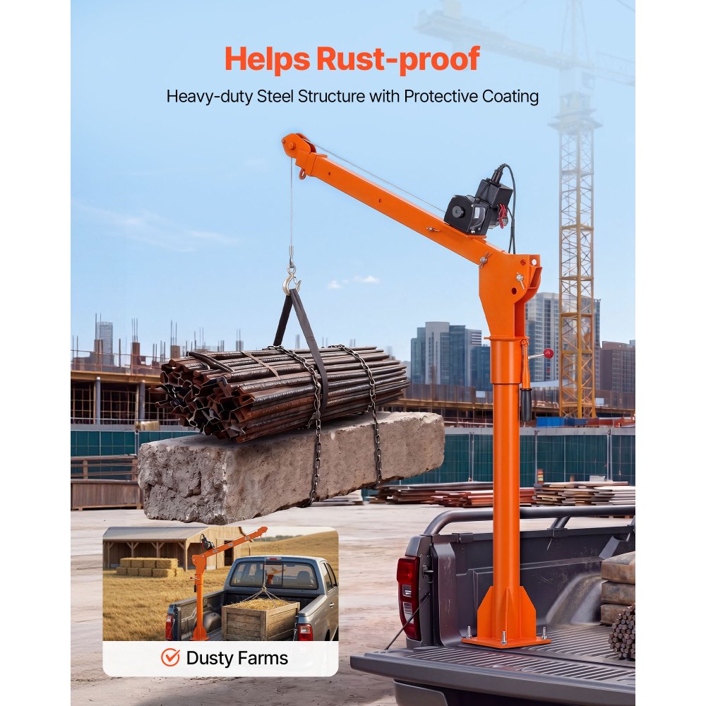 VEVOR Electric Truck Crane, 499 kg Pickup Truck Crane with 12V Electric Winch, 360° Rotating Telescopic Boom, Premium Galvanized Steel, Foldable Pickup Bed Jib for Machine Lumber Attic Lifting