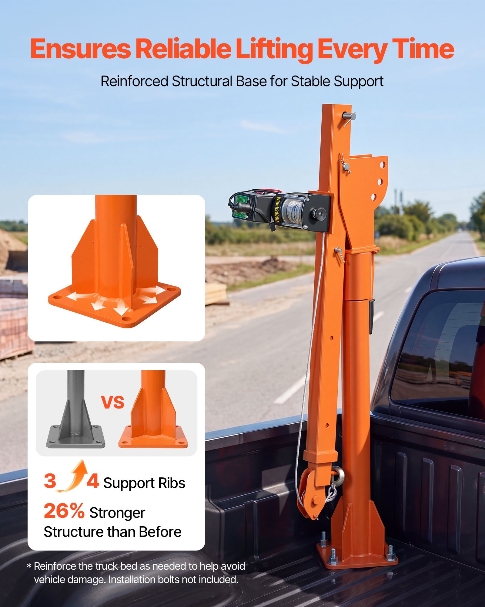 VEVOR Electric Truck Crane, 499 kg Pickup Truck Crane with 12V Electric Winch, 360° Rotating Telescopic Boom, Premium Galvanized Steel, Foldable Pickup Bed Jib for Machine Lumber Attic Lifting
