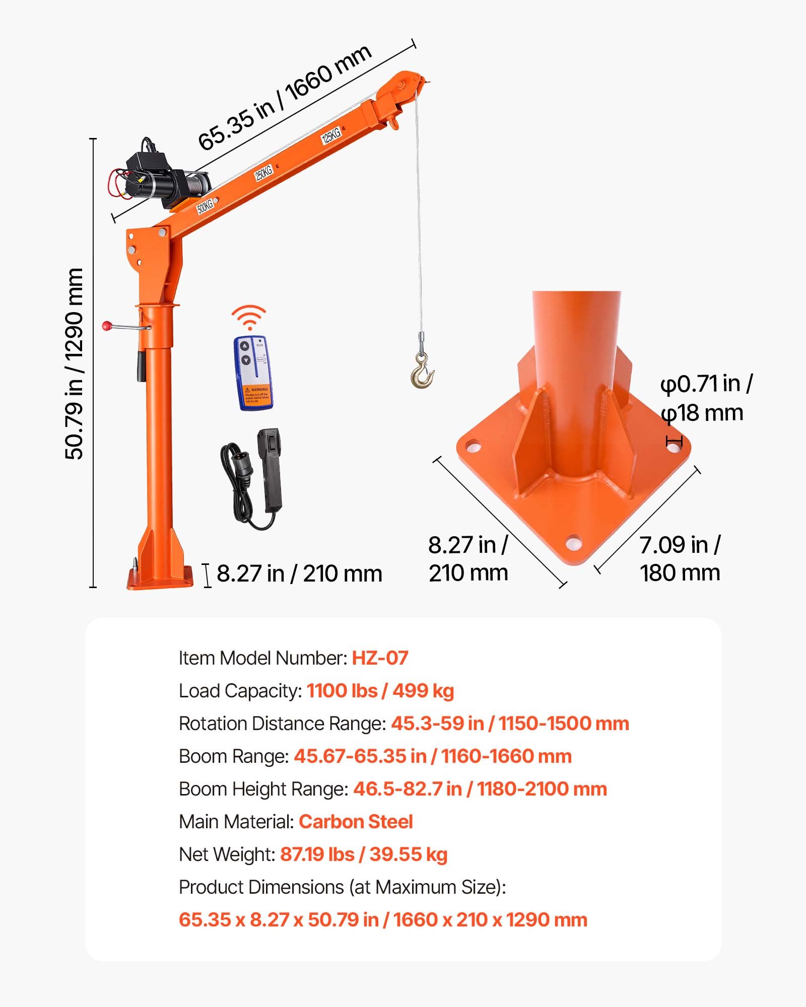 VEVOR Electric Truck Crane, 499 kg Pickup Truck Crane with 12V Electric Winch, 360° Rotating Telescopic Boom, Premium Galvanized Steel, Foldable Pickup Bed Jib for Machine Lumber Attic Lifting