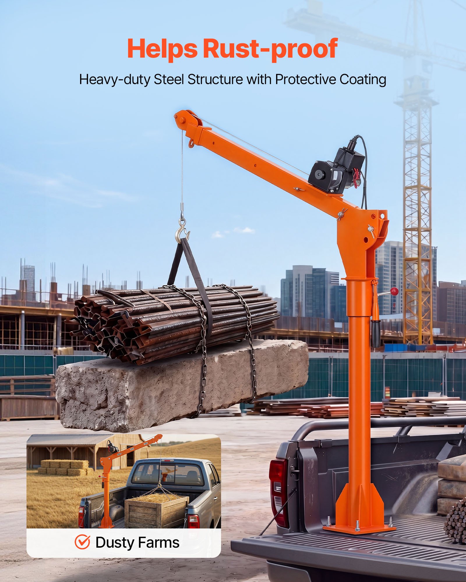 VEVOR Electric Truck Crane, 499 kg Pickup Truck Crane with 12V Electric Winch, 360° Rotating Telescopic Boom, Premium Galvanized Steel, Foldable Pickup Bed Jib for Machine Lumber Attic Lifting