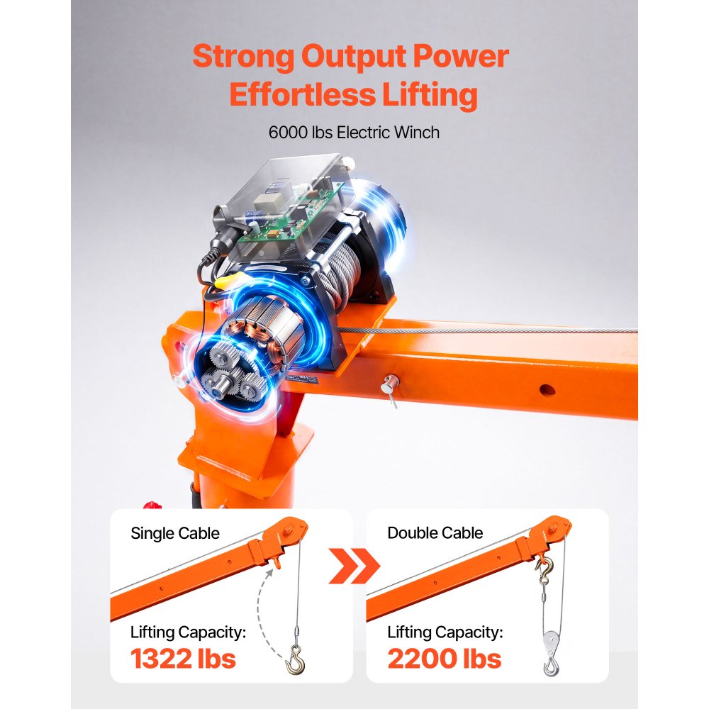 VEVOR Electric Truck Crane, 2200 lbs Pickup Truck Crane with 12V 6000 lbs Electric Winch, 360° Rotating Telescopic Boom, Premium Galvanized Steel, Foldable Pickup Bed Jib for Machine Lumber Lifting