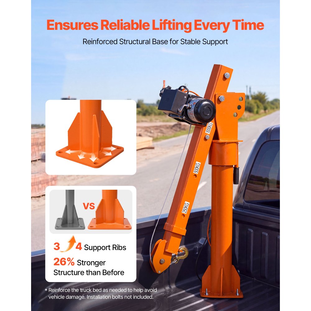 VEVOR Electric Truck Crane, 2200 lbs Pickup Truck Crane with 12V 6000 lbs Electric Winch, 360° Rotating Telescopic Boom, Premium Galvanized Steel, Foldable Pickup Bed Jib for Machine Lumber Lifting