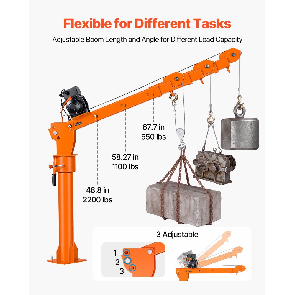 VEVOR Electric Truck Crane, 2200 lbs Pickup Truck Crane with 12V 6000 lbs Electric Winch, 360° Rotating Telescopic Boom, Premium Galvanized Steel, Foldable Pickup Bed Jib for Machine Lumber Lifting