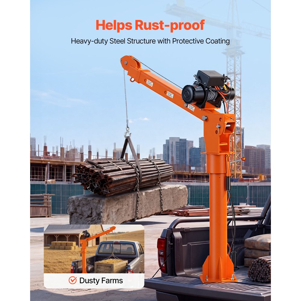 VEVOR Electric Truck Crane, 2200 lbs Pickup Truck Crane with 12V 6000 lbs Electric Winch, 360° Rotating Telescopic Boom, Premium Galvanized Steel, Foldable Pickup Bed Jib for Machine Lumber Lifting