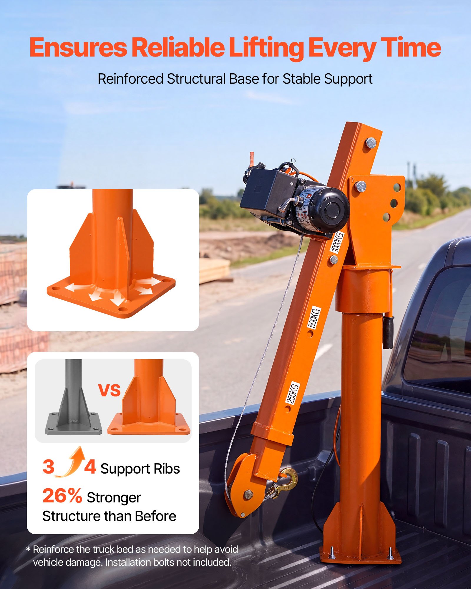 VEVOR Electric Truck Crane, 2200 lbs Pickup Truck Crane with 12V 6000 lbs Electric Winch, 360° Rotating Telescopic Boom, Premium Galvanized Steel, Foldable Pickup Bed Jib for Machine Lumber Lifting