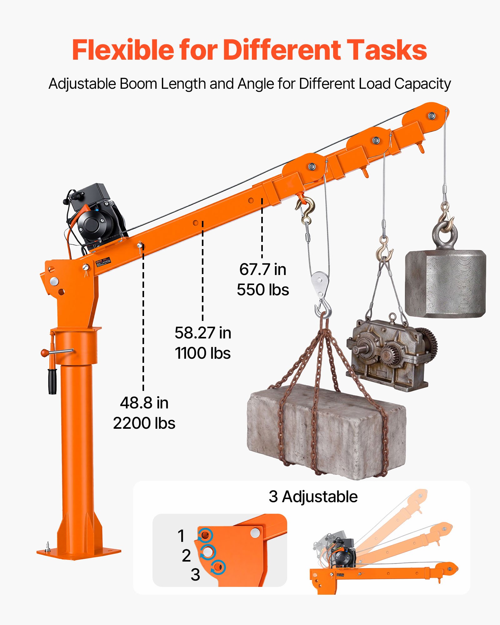 VEVOR Electric Truck Crane, 2200 lbs Pickup Truck Crane with 12V 6000 lbs Electric Winch, 360° Rotating Telescopic Boom, Premium Galvanized Steel, Foldable Pickup Bed Jib for Machine Lumber Lifting