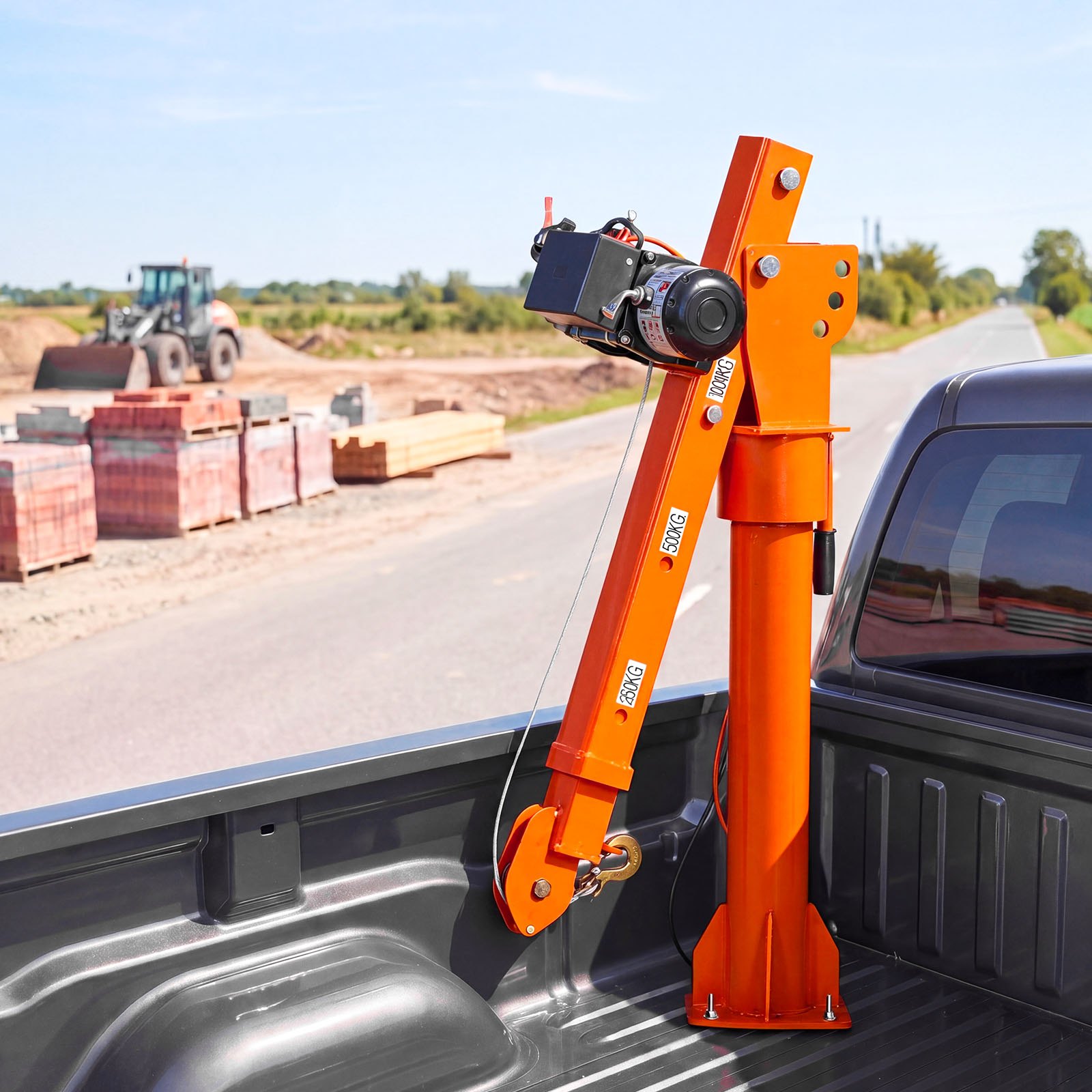 VEVOR Electric Truck Crane, 2200 lbs Pickup Truck Crane with 12V 6000 lbs Electric Winch, 360° Rotating Telescopic Boom, Premium Galvanized Steel, Foldable Pickup Bed Jib for Machine Lumber Lifting