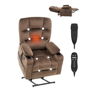 VEVOR Power Lift Recliner Chair, Lift Chair with Heat and Massage for Elderly, Dual Motor Recliner Chair with 2 Cup holders and USB Port, Infinite Position Adjustment Electric Recliner (Large, Brown) | VEVOR US