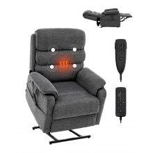 Vevor Power Lift Recliner Chair, Dual Motor Sofa with Massage and Heat for Elderly People, Medium-Regular