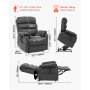 VEVOR Power Lift Recliner Chair, Lift Chair with Heat and Massage for Elderly, Dual Motor Recliner Chair with 2 Anti-Fall Ropes, Infinite Position Adjustment Electric Recliner (Medium, Dark Gray)
