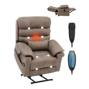 VEVOR Power Lift Recliner Chair, Lift Chair with Heat and Massage for Elderly, Dual Motor Recliner Chair with a Cup holder, Infinite Position Adjustment Electric Recliner (Medium-Wide, Light Brown) | VEVOR US