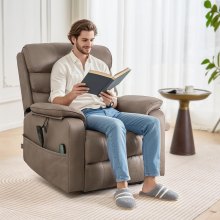 Vevor Power Lift Recliner Chair, Medium-Wide Lay Flat Dual Motor Sofa with Massage and Heat for Elderly People, Cup Holders, Wireless Charging Pad, Light Brown