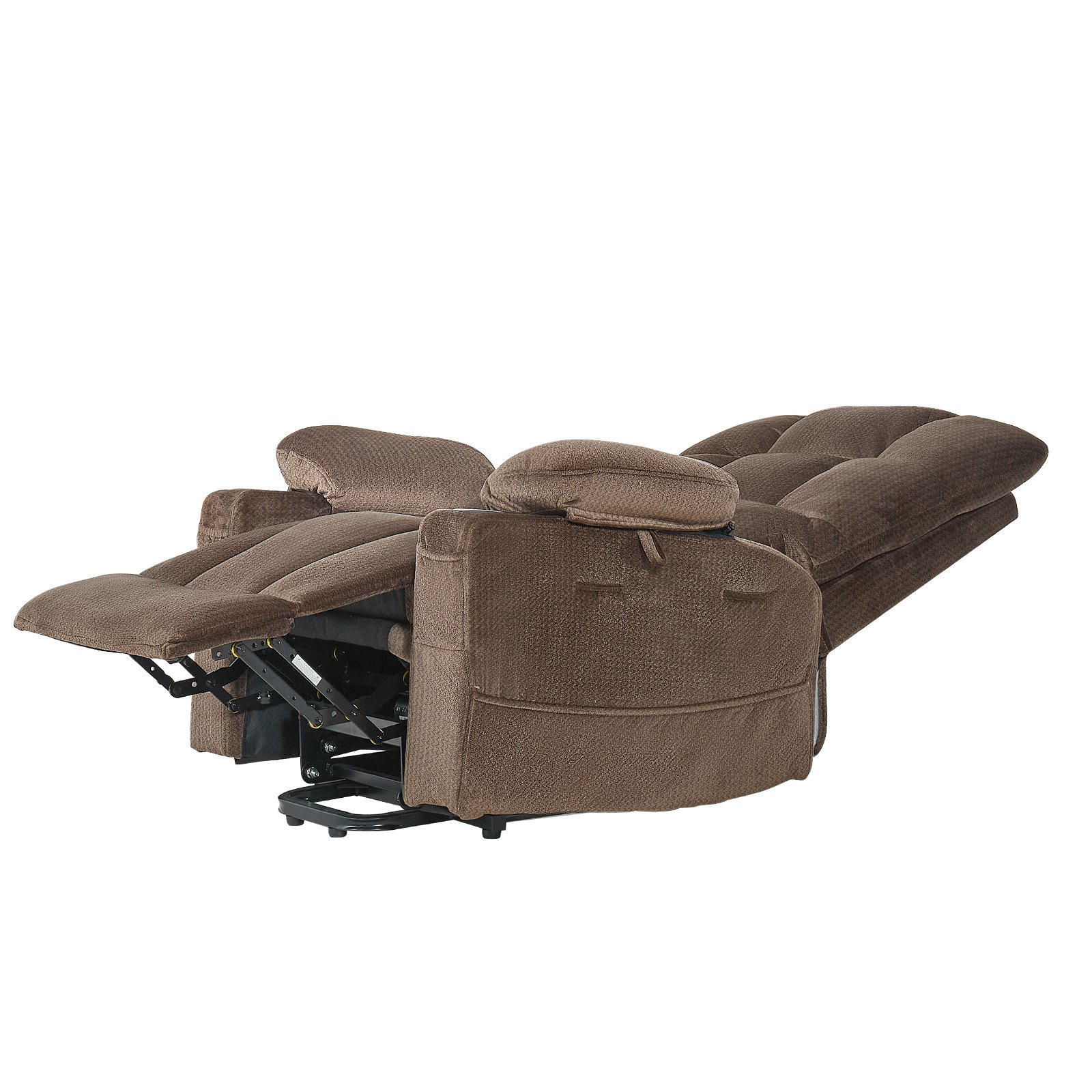VEVOR Power Lift Recliner Chair, Dual Motor, Large Electric Lift Chair with Heat and Massage for Elderly, Infinite Position Adjustment, Velvet Fabric, with Side and Front Pockets, Cup Holders, Brown