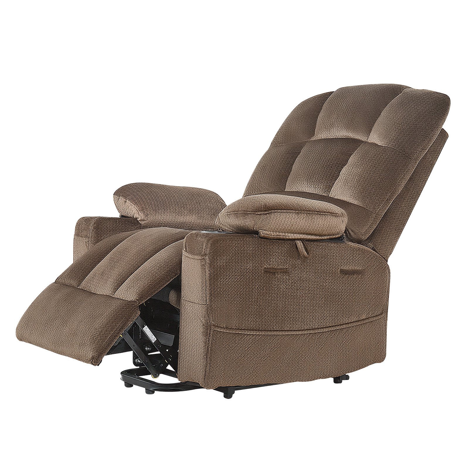 VEVOR Power Lift Recliner Chair, Dual Motor, Large Electric Lift Chair with Heat and Massage for Elderly, Infinite Position Adjustment, Velvet Fabric, with Side and Front Pockets, Cup Holders, Brown