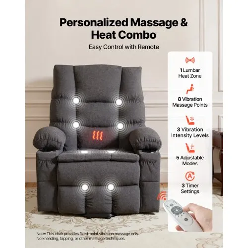 VEVOR Power Lift Recliner Chair, Large Electric Lift Chair with Heat and  Massage for Elderly, Infinite Position Adjustment, Chenille Fabric, with  Side Pockets, Cup Holders and USB Port, Dark Gray | VEVOR US