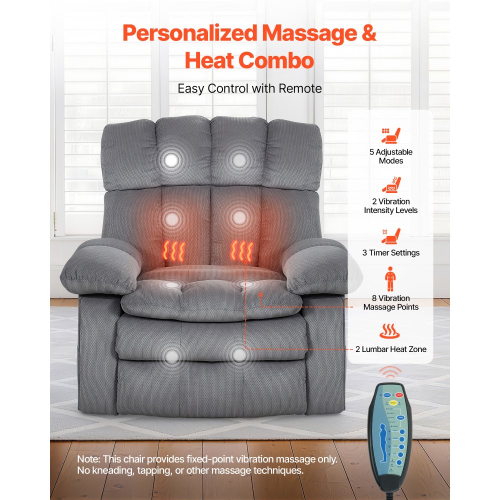 VEVOR Power Lift Recliner Chair, Dual Motor, Oversized Electric Lift Chair with Heat and Massage for Elderly, Infinite Position Adjustment, Chenille Fabric, with Side Pockets, Cup Holders, Light Gray