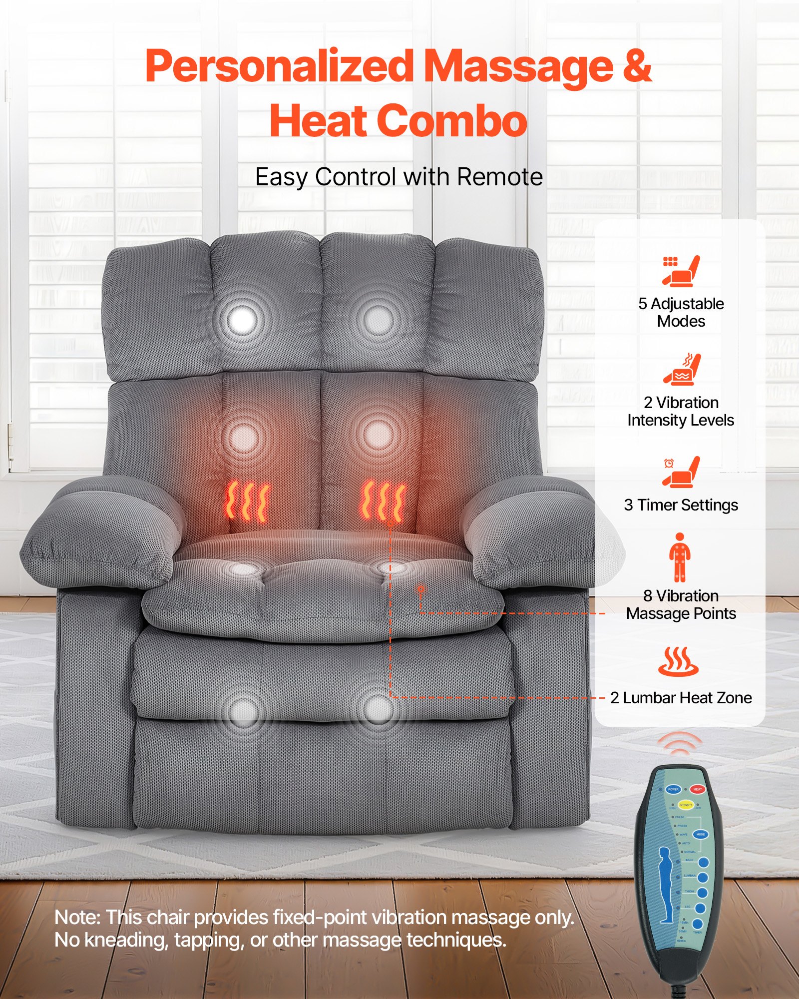 VEVOR Power Lift Recliner Chair, Dual Motor, Oversized Electric Lift Chair with Heat and Massage for Elderly, Infinite Position Adjustment, Chenille Fabric, with Side Pockets, Cup Holders, Light Gray
