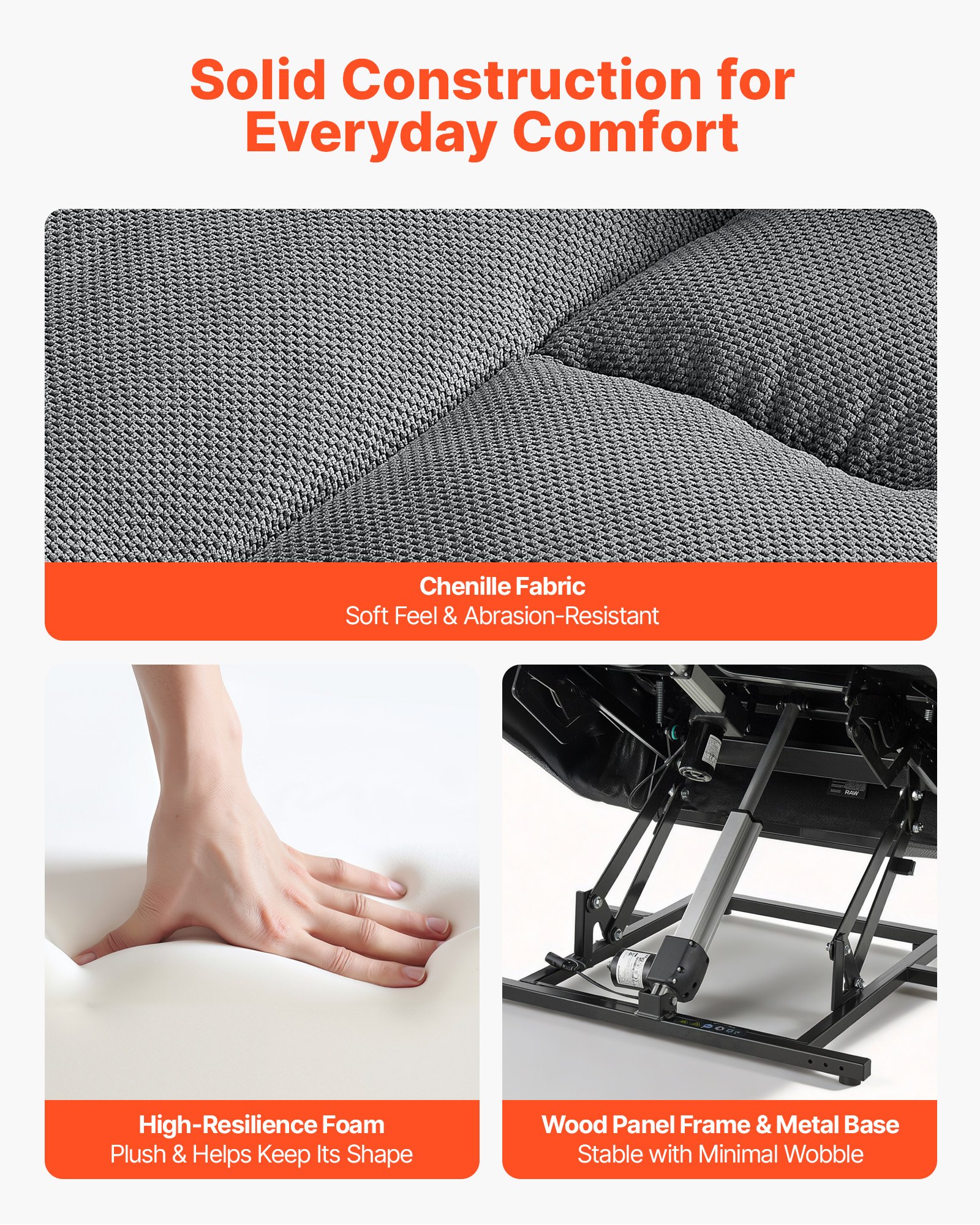 VEVOR Power Lift Recliner Chair, Dual Motor, Oversized Electric Lift Chair with Heat and Massage for Elderly, Infinite Position Adjustment, Chenille Fabric, with Side Pockets, Cup Holders, Light Gray