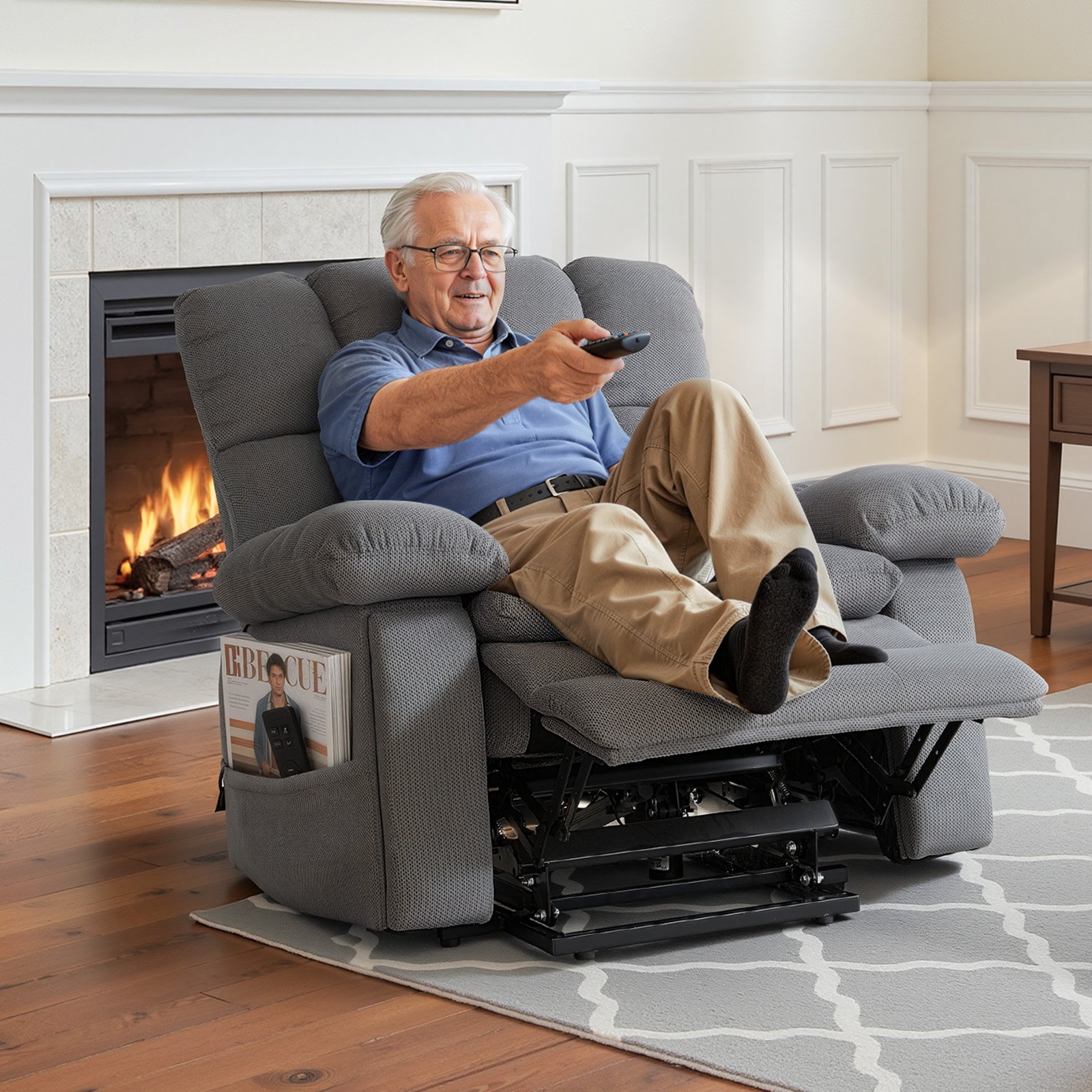 VEVOR Power Lift Recliner Chair, Dual Motor, Oversized Electric Lift Chair with Heat and Massage for Elderly, Infinite Position Adjustment, Chenille Fabric, with Side Pockets, Cup Holders, Light Gray