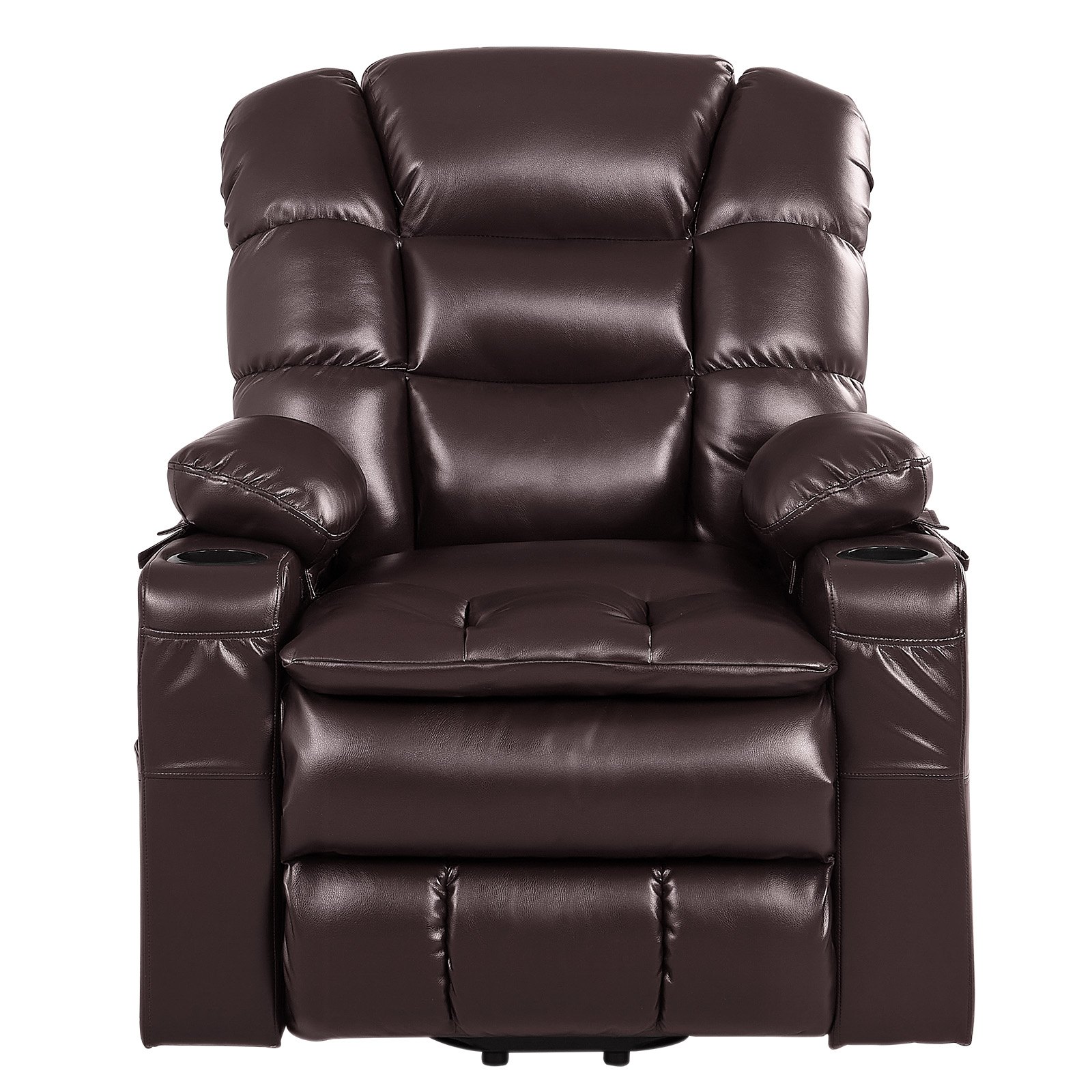 VEVOR Power Lift Recliner Chair, Triple-Motor, Large Electric Lift Chair with Heat and Massage for Elderly, Infinite Position Adjustment, Leather Surface, with Storage Pockets and Cup Holders, Brown