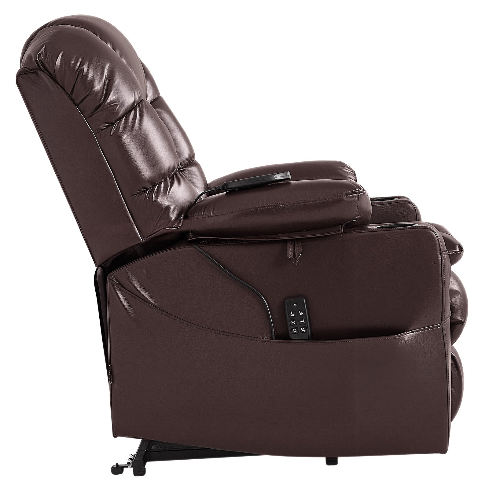 VEVOR Power Lift Recliner Chair, Triple-Motor, Large Electric Lift Chair with Heat and Massage for Elderly, Infinite Position Adjustment, Leather Surface, with Storage Pockets and Cup Holders, Brown