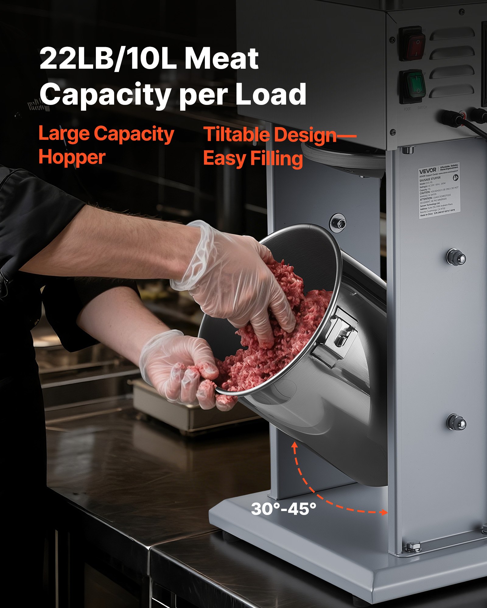 VEVOR Electric Sausage Stuffer, 22 LBS / 10 L Vertical Meat Filler with Stepless Speed Adjustment, Stainless Steel Sausage Stuffing Machine, Foot Pedal & 4 Filling Tubes, for Commercial and Home Use
