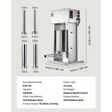 VEVOR Electric Sausage Stuffer, 22 LBS / 10 L Vertical Meat Stuffer, Stepless Speed Control and Foot Pedal, Stainless Steel Heavy Duty Sausage Filler with 4 Stuffing Tubes, for Commercial & Home Use