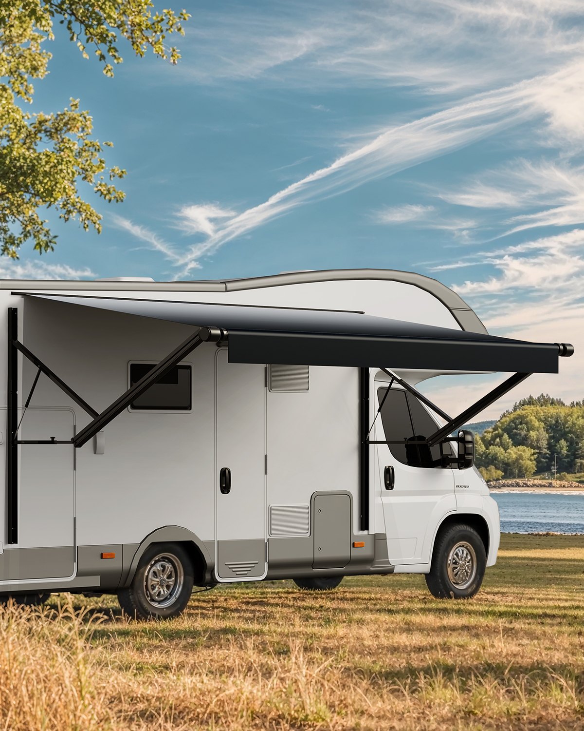 VEVOR Motorized RV Awning Complete Kit, 19' Retractable Awning with Aluminum Alloy Frame, Outdoor Trailer Awning, Fit for Most RVs(Black Fade)