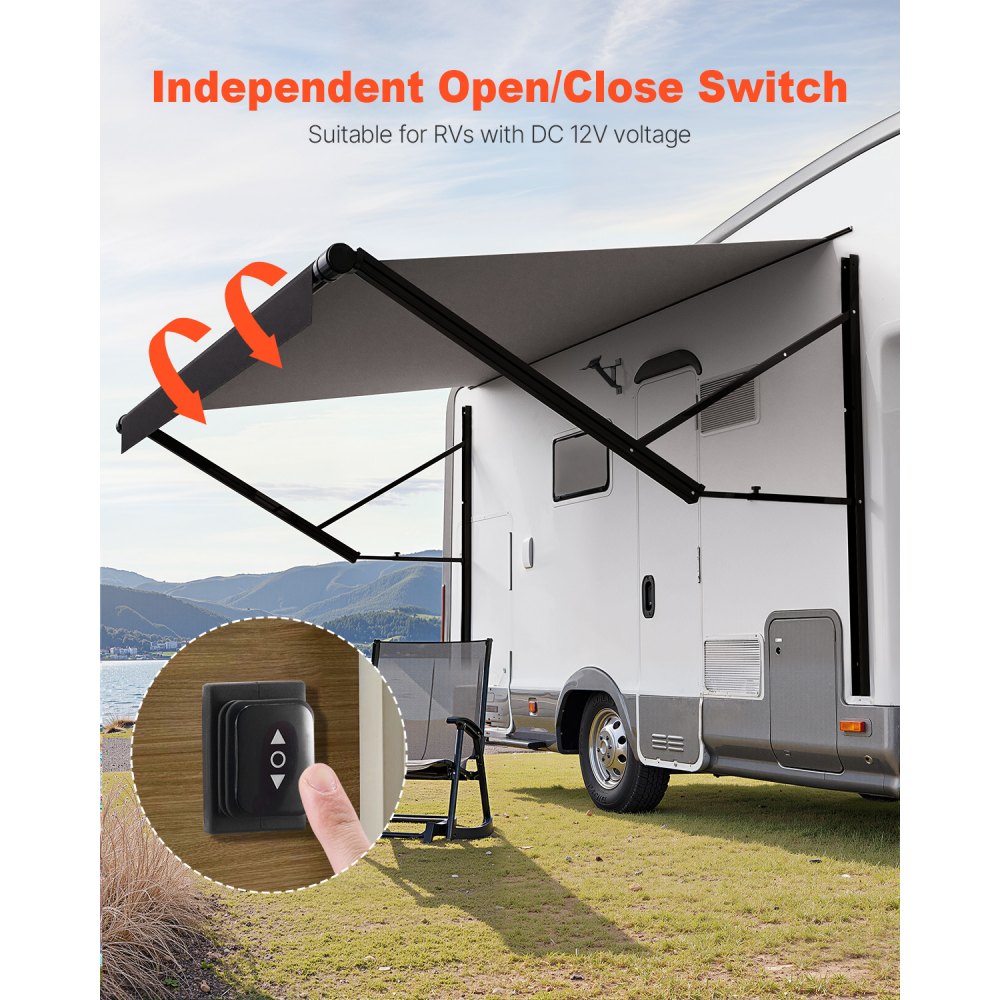 VEVOR Motorized RV Awning Complete Kit, 10' Retractable Awning with Aluminum Alloy Frame, Outdoor Trailer Awning, Fit for Most RVs(Black Fade)