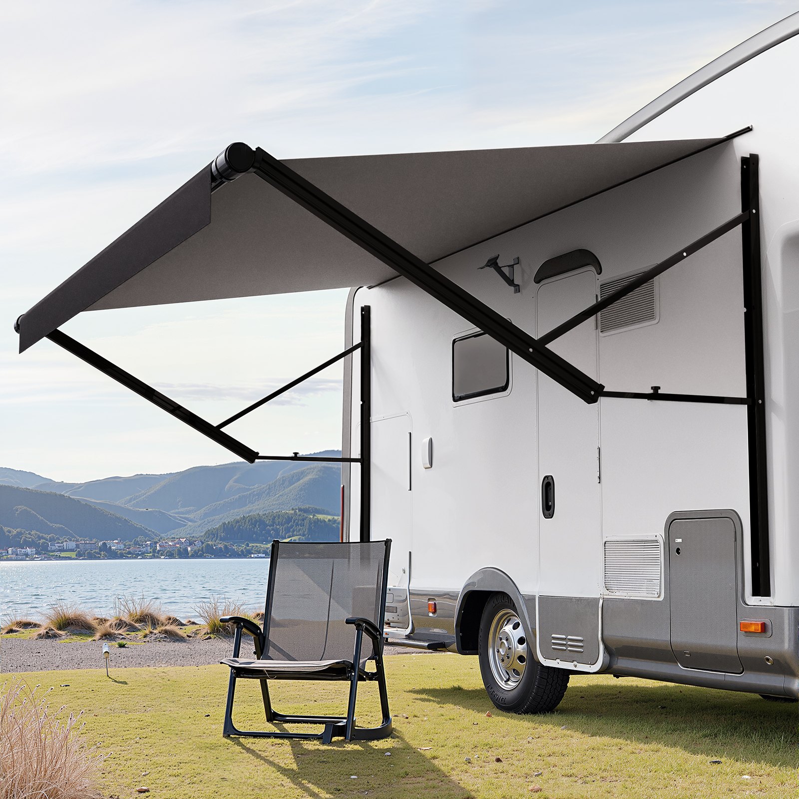 VEVOR Motorized RV Awning Complete Kit, 16' Retractable Awning with Aluminum Alloy Frame, Outdoor Trailer Awning, Fit for Most RVs(Black Fade)