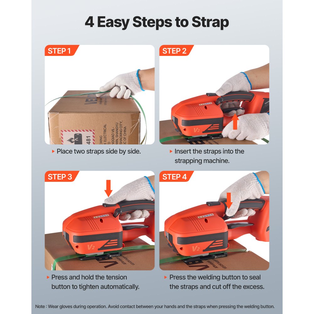 VEVOR Electric Strapping Machine, 2 x 4000mAh Batteries, Automatic Strapping Tool with Digital Display for 9-16 mm Wide PP/PET Straps, Banding Tensioner Machine for Packaging Box Pallet
