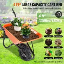 VEVOR Electric Wheelbarrow Cart, 500W Powered Utility Garden Wagon Dump Cart, 4 Cu. Ft. Load & 330 lbs Capacity with Metal Handle & 16" Track Wheels, One Wheel Barrow Yard Cart & Wagons for Lawn Farm