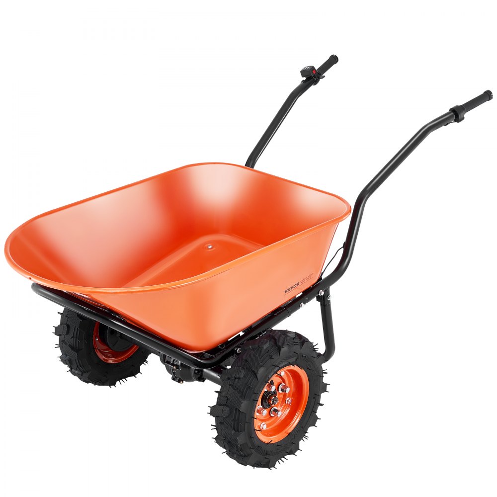 VEVOR Electric Wheelbarrow Cart, 500W Powered Utility Garden Wagon Dump Cart, 4.5 Cu Ft Load & 573 lbs Capacity with Metal Handle & 16" Track Wheels, Two Wheel Barrow Yard Cart & Wagons for Lawn Farm