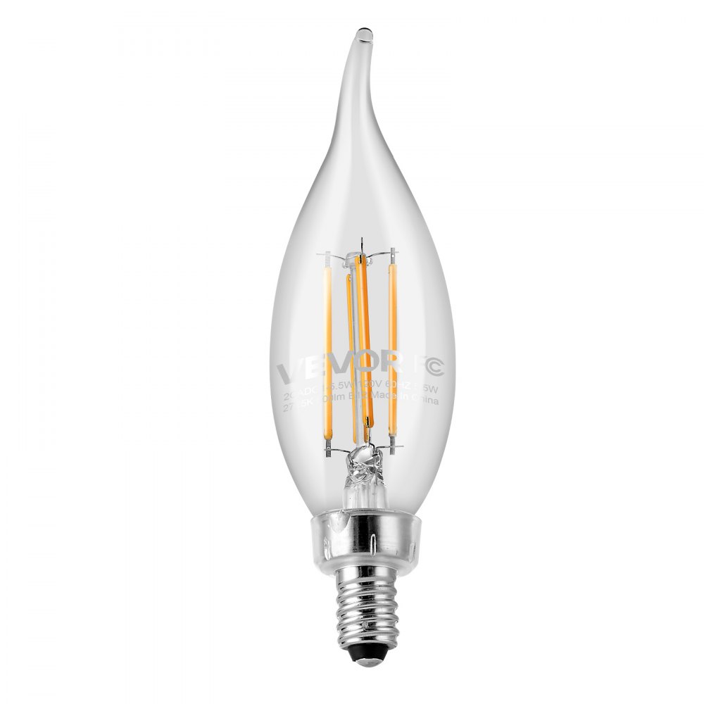 VEVOR LED Candelabra Bulbs, 12-Pack Dimmable Chandelier Light Bulbs, Vintage Flame Tip Candle Light Bulb with 2725K Warm Lighting, 90+ High CRI & E12 Base for Chandeliers, Wall Sconces & Table Lamps