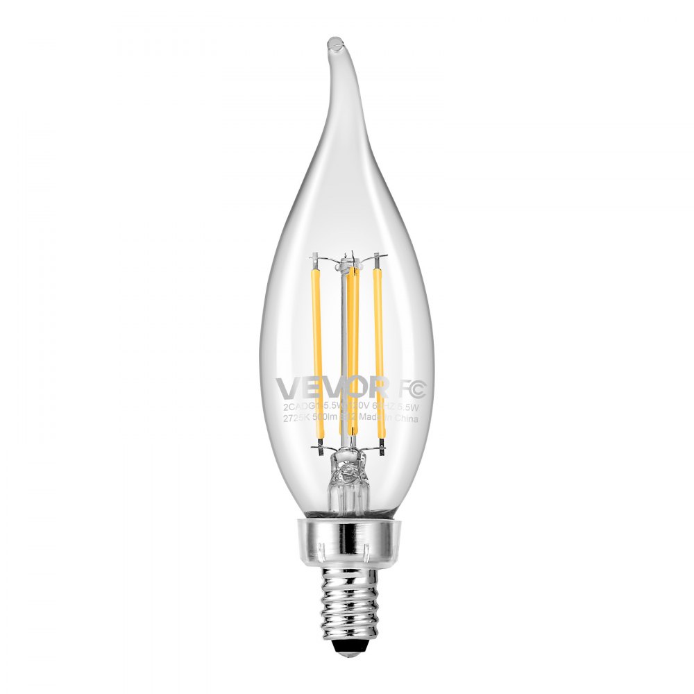 VEVOR LED Candelabra Bulbs, 12-Pack Dimmable Chandelier Light Bulbs, Vintage Flame Tip Candle Light Bulb with 2725K Warm Lighting, 90+ High CRI & E12 Base for Chandeliers, Wall Sconces & Table Lamps