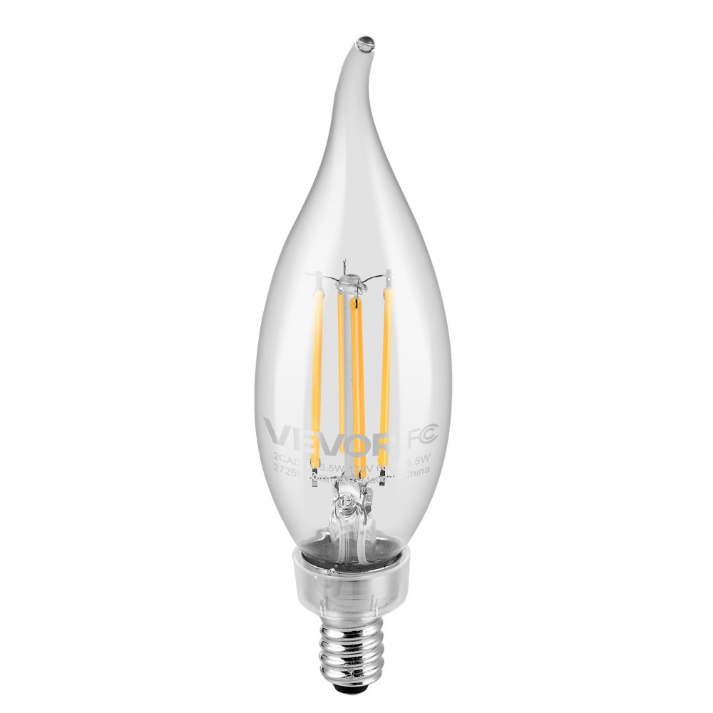 VEVOR LED Candelabra Bulbs, 12-Pack Dimmable Chandelier Light Bulbs, Vintage Flame Tip Candle Light Bulb with 2725K Warm Lighting, 90+ High CRI & E12 Base for Chandeliers, Wall Sconces & Table Lamps