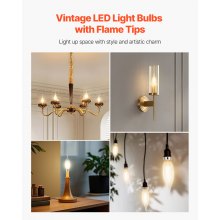 VEVOR LED Candelabra Bulbs 12-Pack Dimmable Chandelier Light Bulbs 2725K 90+ CRI