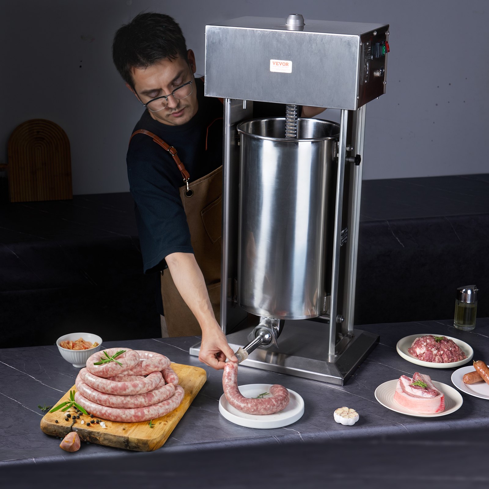 VEVOR Electric Sausage Stuffer, 25 L / 55 LBS Vertical Meat Stuffer, 400W Motor, Stepless Speed Control and Foot Pedal, Made of Food-grade 304 Stainless Steel, 5 Stuffing Tubes for Home, Commercial