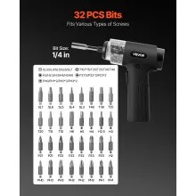 VEVOR Electric Screwdriver, 7 Torque Settings 0.5-5 N.m, 2500mAh Battery, Cordless Screwdriver Set with 32 PCS 1/4 in Bits, Digital Display, LED Light, Type-C Charging, for Furniture Electrical Repair