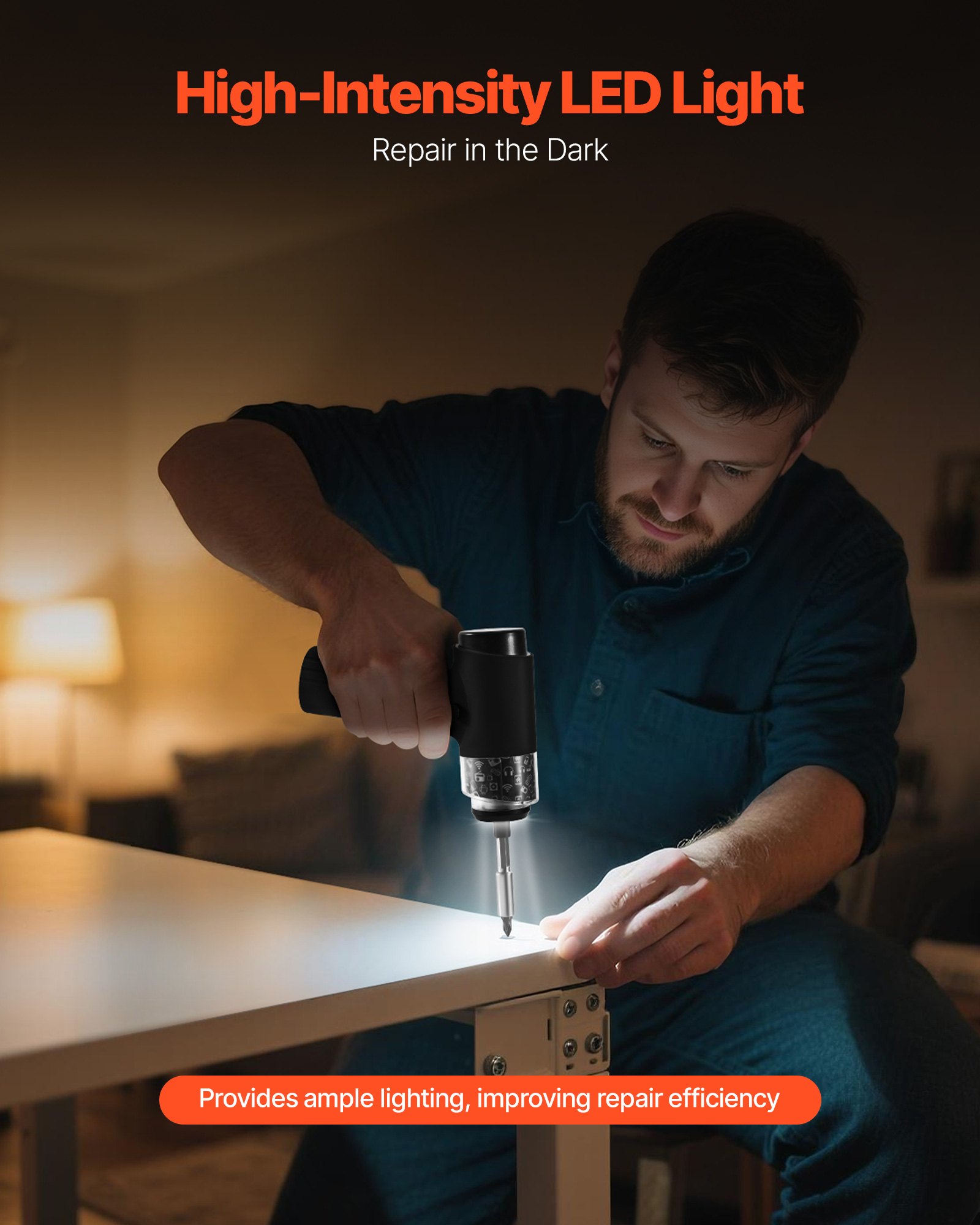 VEVOR Electric Screwdriver, 7 Torque Settings 0.5-5 N.m, 2500mAh Battery, Cordless Screwdriver Set with 32 PCS 1/4 in Bits, Digital Display, LED Light, Type-C Charging, for Furniture Electrical Repair