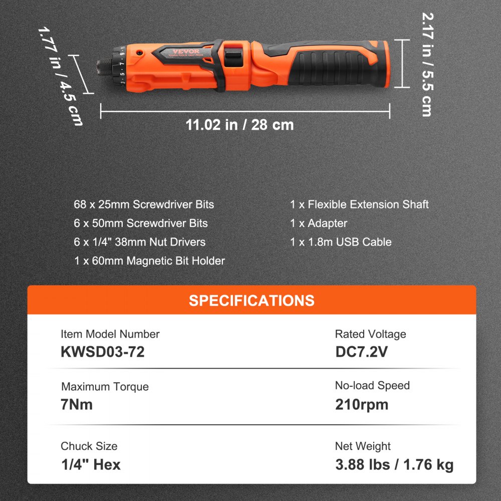 VEVOR Cordless Screwdriver, 8V 7Nm Electric Screwdriver Rechargeable Set with 82 Accessory Kit and Charging Cable, Nut Drivers Magnetic Bit Holder Tool Kit Home Repair, LED Light Dual Position Handle