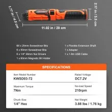 VEVOR Cordless Screwdriver, 8V 7Nm Electric Screwdriver Rechargeable Set with 82 Accessory Kit and Charging Cable, Nut Drivers Magnetic Bit Holder Tool Kit Home Repair, LED Light Dual Position Handle