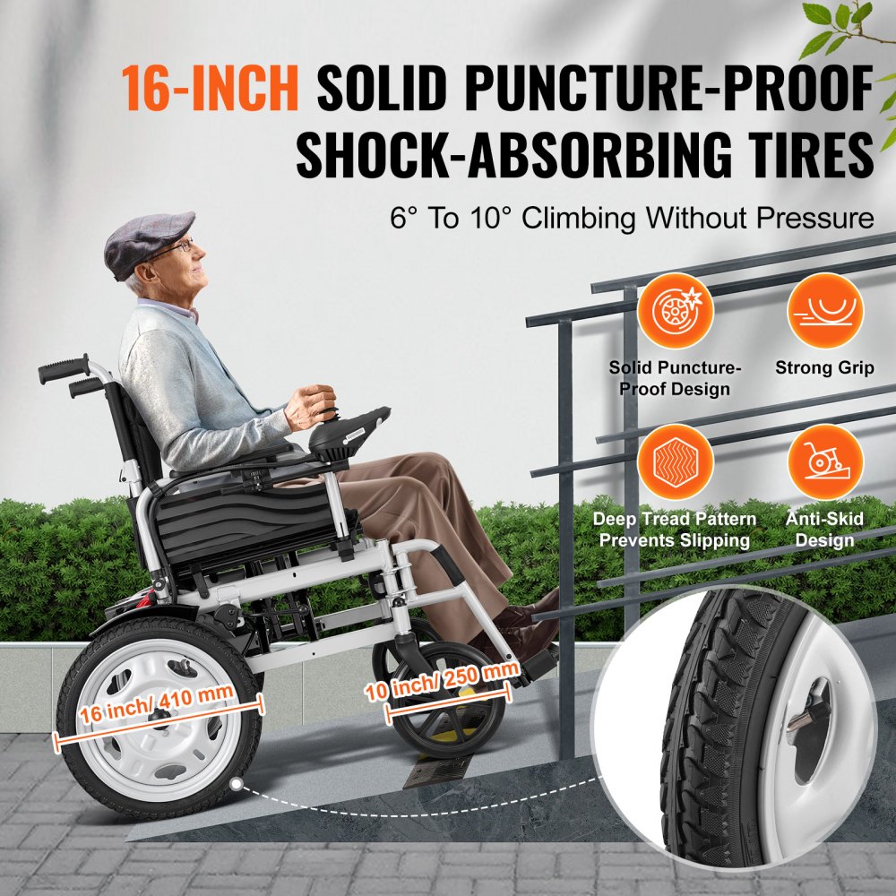 VEVOR Electric Wheelchair for Adults Seniors, 265 lbs Weight Capacity, 17.5in Width Lightweight Foldable Motorized Power Wheelchairs, UP to 12.5Miles Range All Terrain Power Chair, Adjustable Backrest