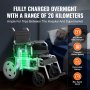 VEVOR electric wheelchair fully charged overnight, 20 km range, 12ahx2 battery, 6km/h max speed.