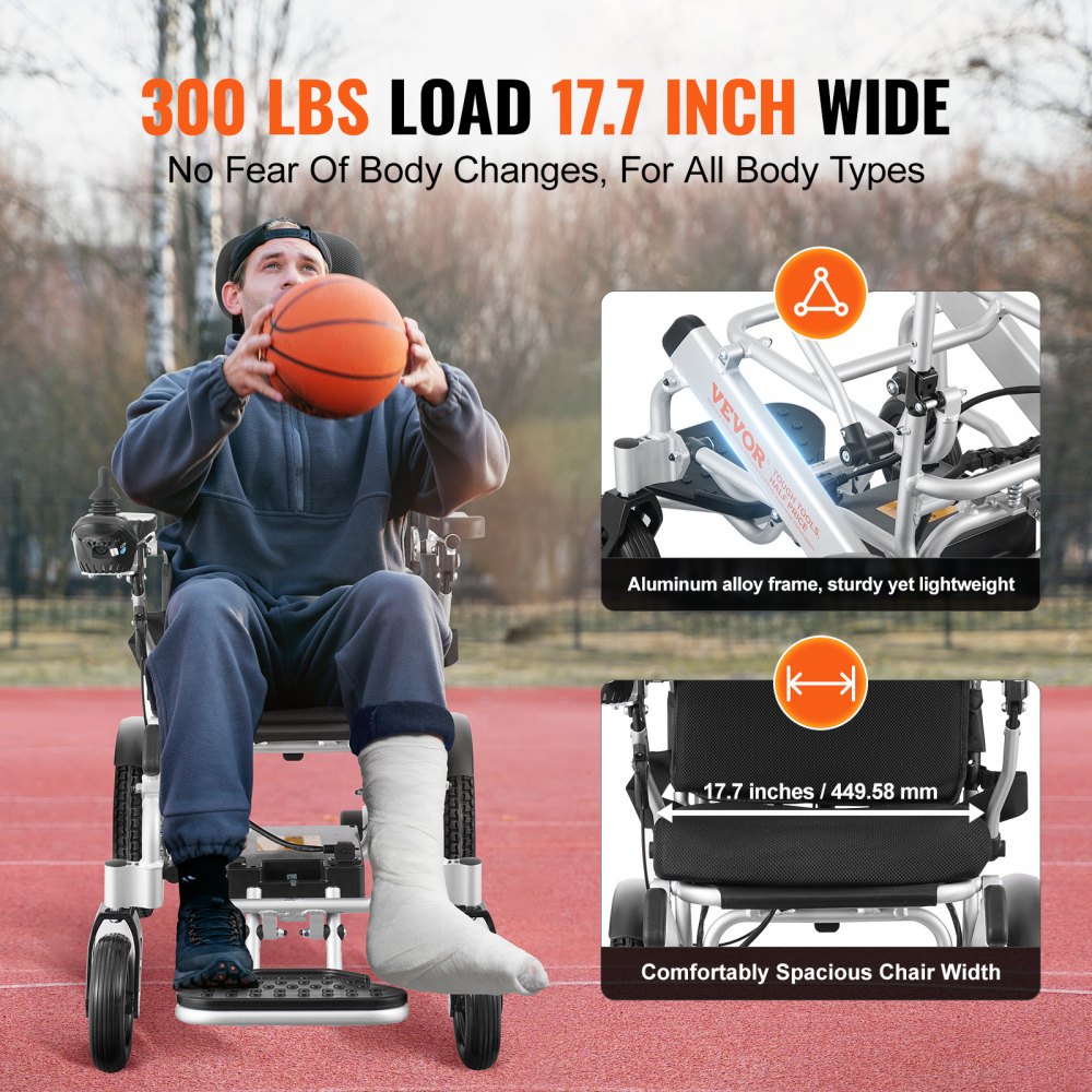 VEVOR Foldable Electric Wheelchair Motorized Power 300 lbs/136 kg Adjustable Backrest